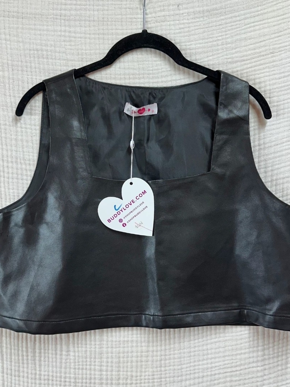 Buddy Love Black Faux Leather Cropped Square Neck Top